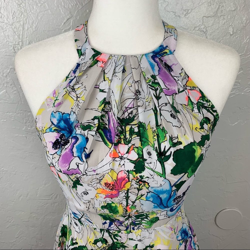 Express Neon Floral high neck skater mini dress 4 - Picture 2 of 11